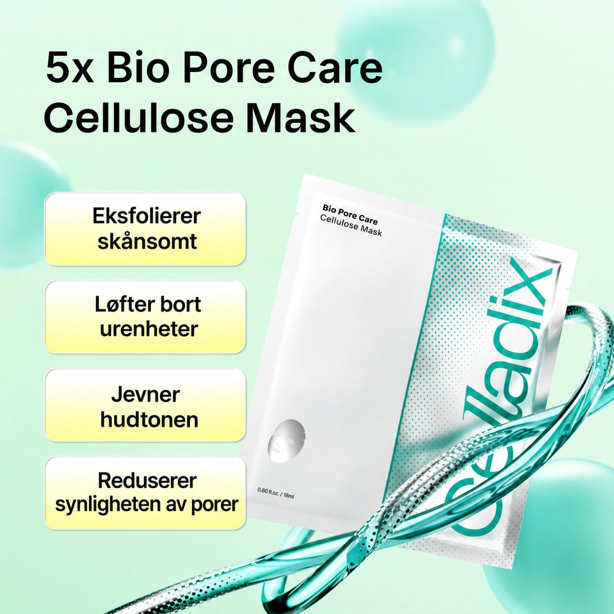 5x porepleie – Celladix Bio Pore Care Cellulose Mask