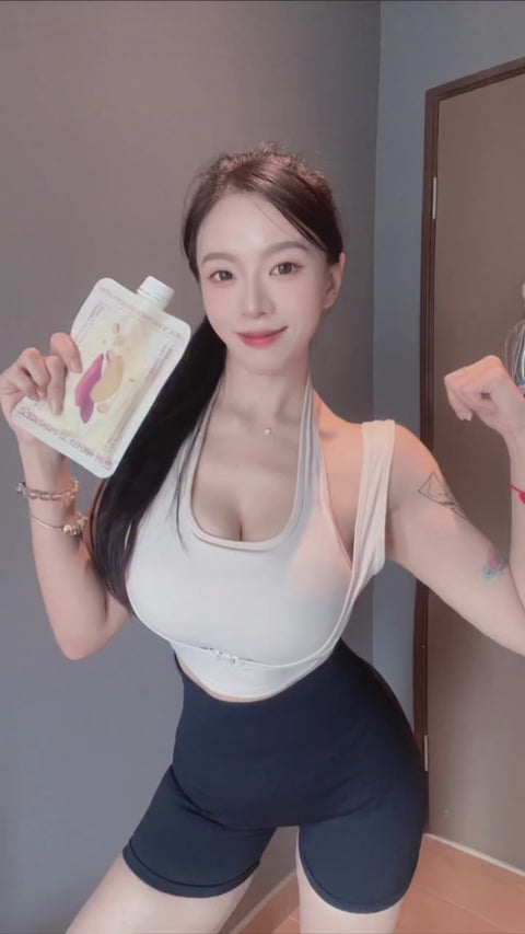 Koreansk influencer viser Beauness shake og kombucha