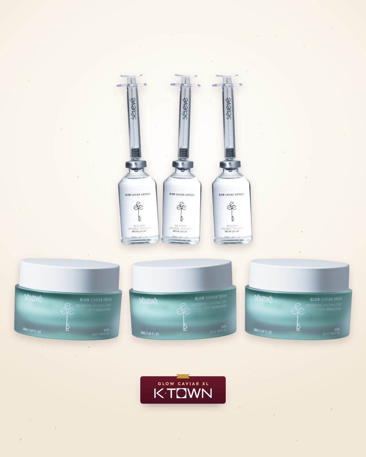 SÉLEVÉ Glow Caviar Ampulle & Krem 3+3 – innholdet i settet